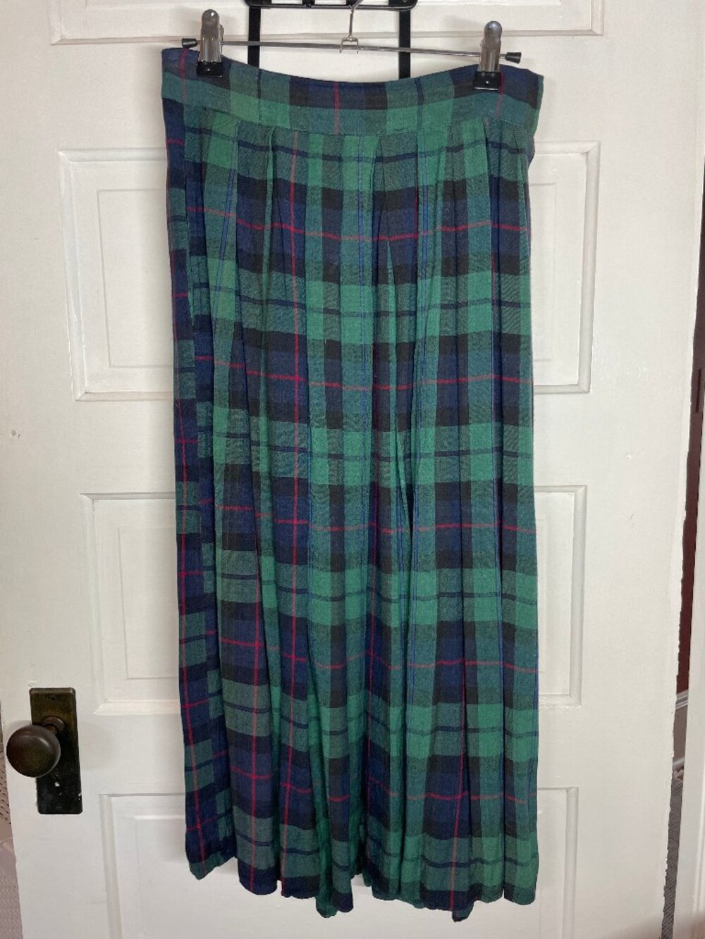 Vintage plaid pleated rayon skirt